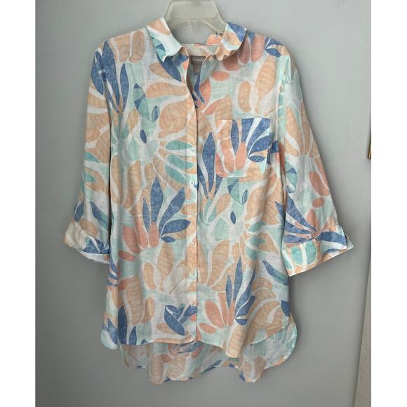 Chico's Linen Multi-Colored Printed Tunic No Iron Beach Travel Size 3 16/18 - Picture 2 of 11